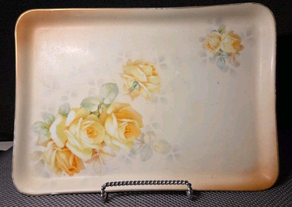 Royal Bayreuth Bavaria Old Ivory Hand Painted Yellow Rose Dresser Tray 11" X 8"
